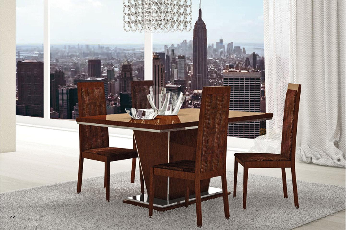 

    
At Home USA Caprice Glossy Walnut Luxury Ultra-Modern Dining Table Set 5Pcs
