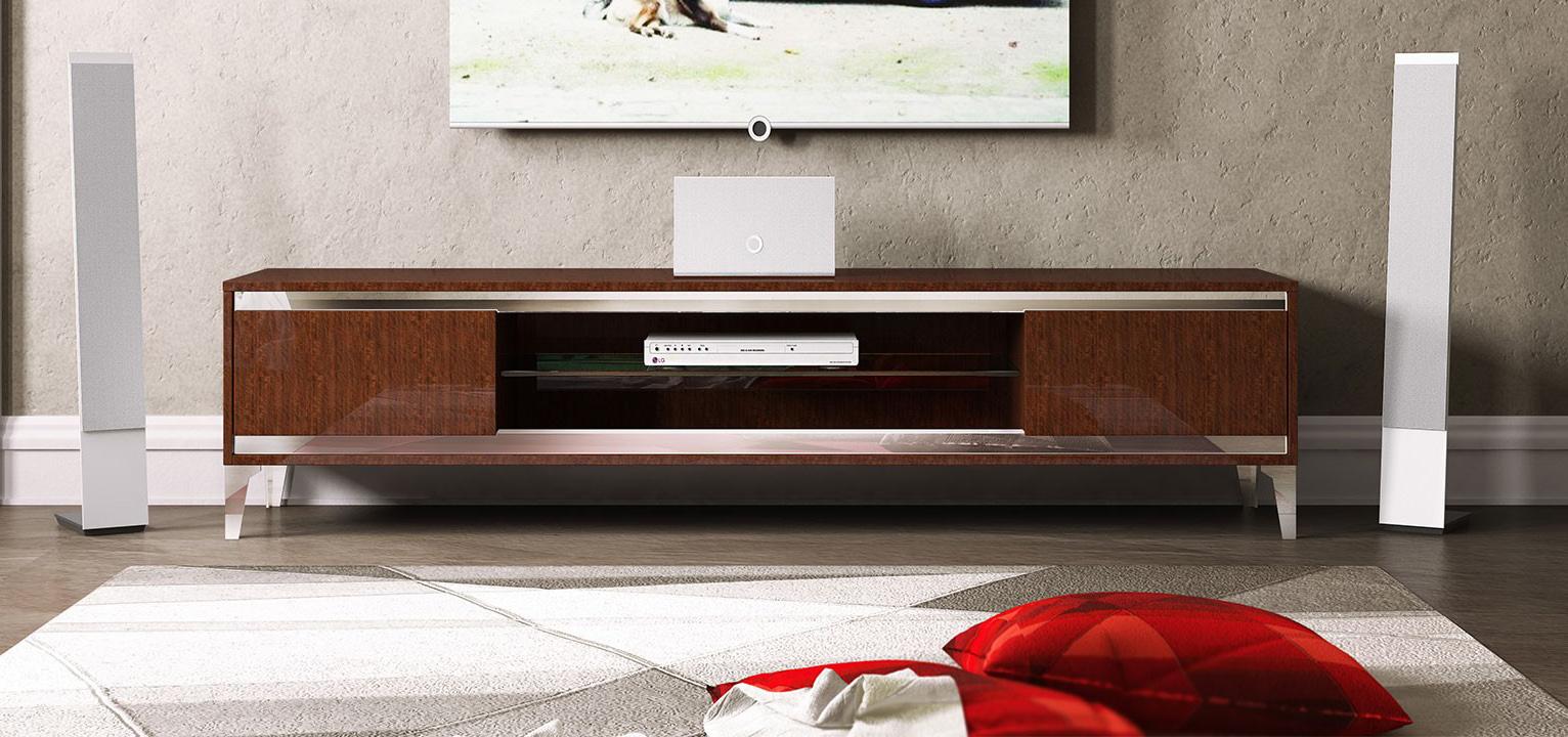 

    
At Home USA Caprice Walnut High Gloss Laqcuer Ultra Modern TV Stand Contemporary
