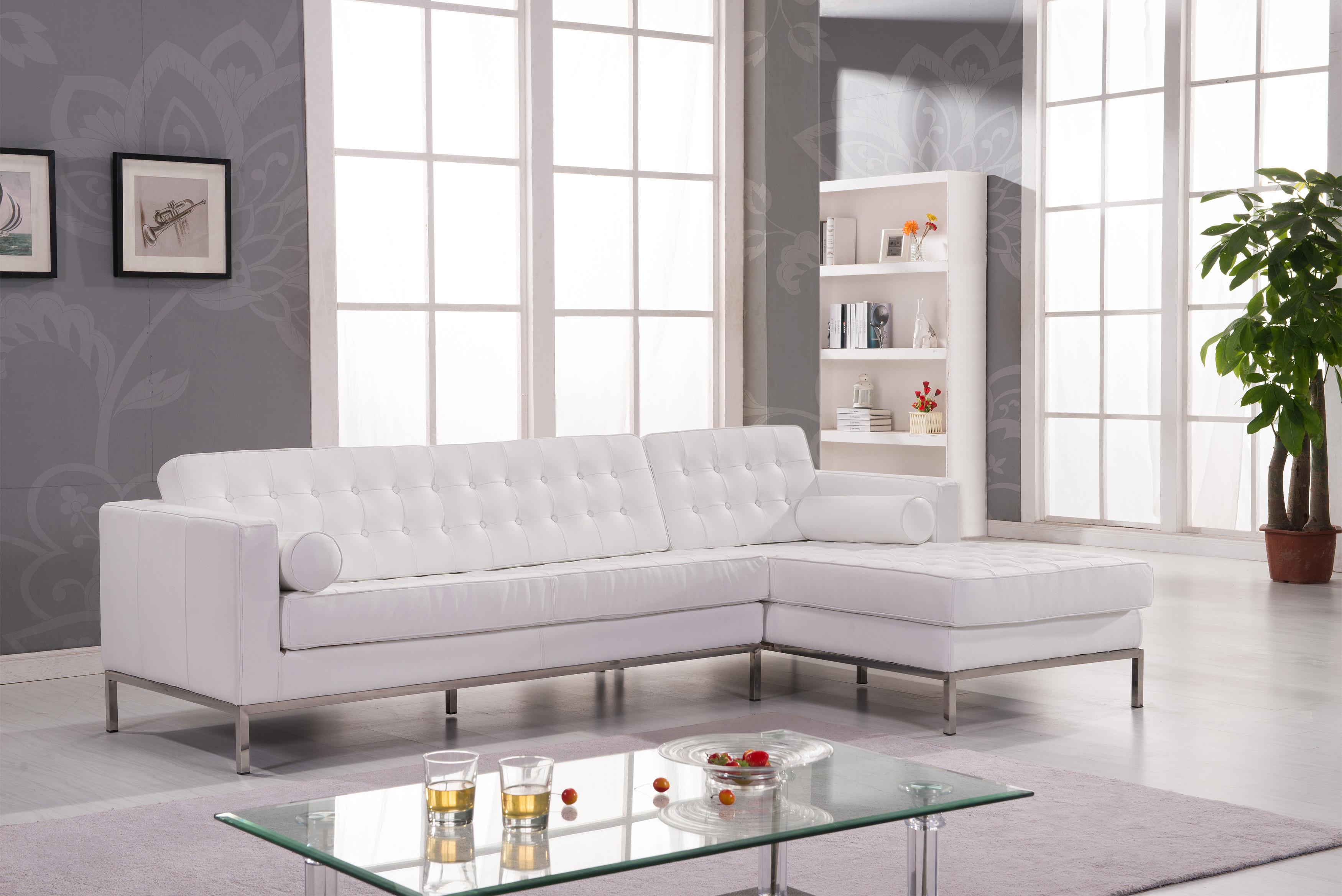 

    
At Home USA Florentia White Genuine Leather Sectional Sofa Contemporary Modern
