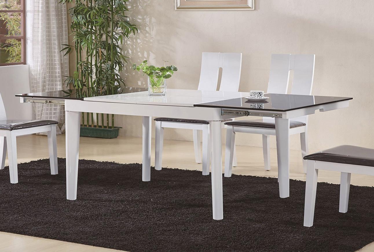 

    
SKUDT201025-DT6016-WHITE At Home USA Gianni White/Wenge Glass Ultra Modern Dining Table w/Extension
