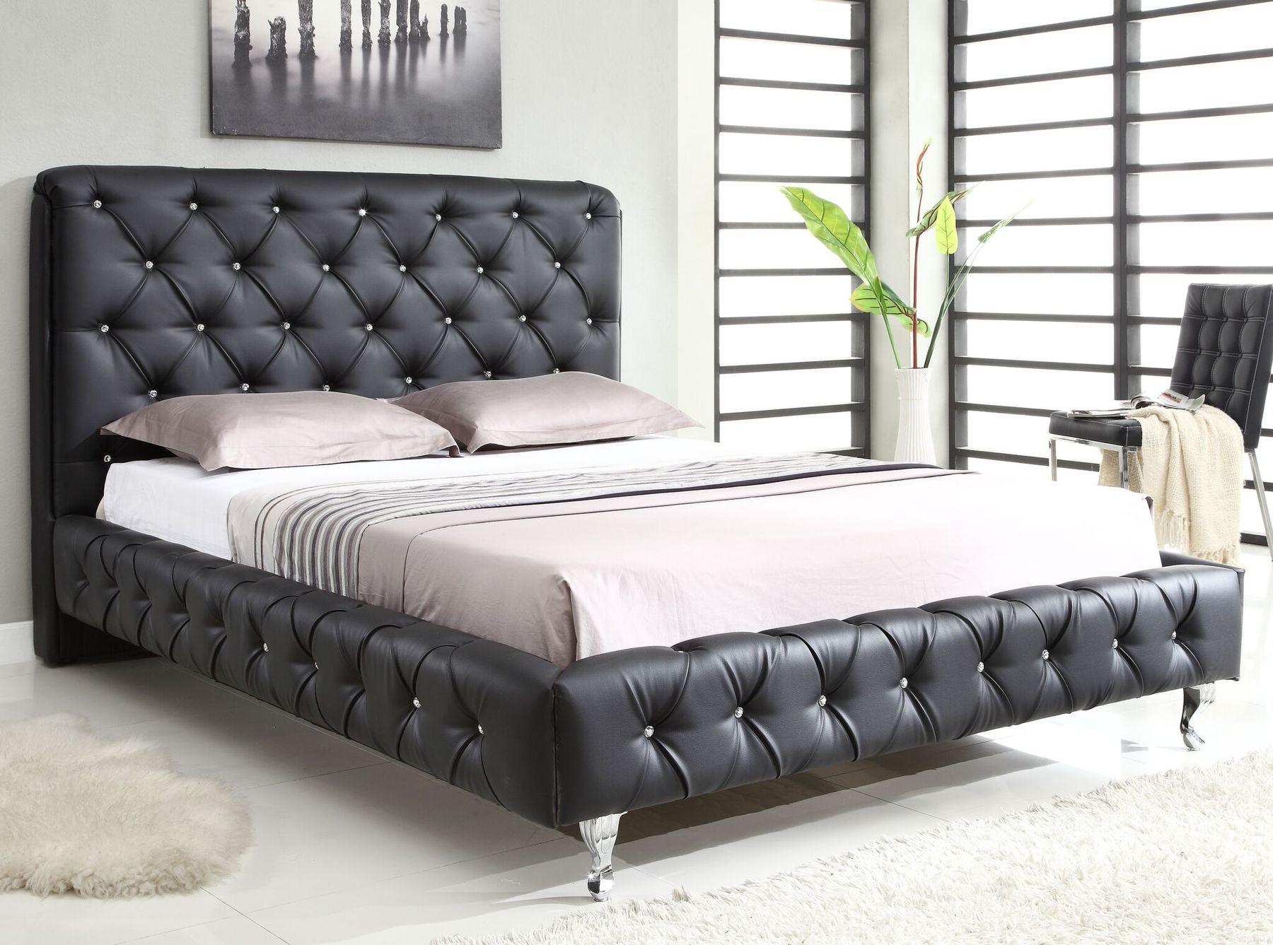 Contemporary Platform Bed Maria AHU-064-BLK-04 in Black Leatherette