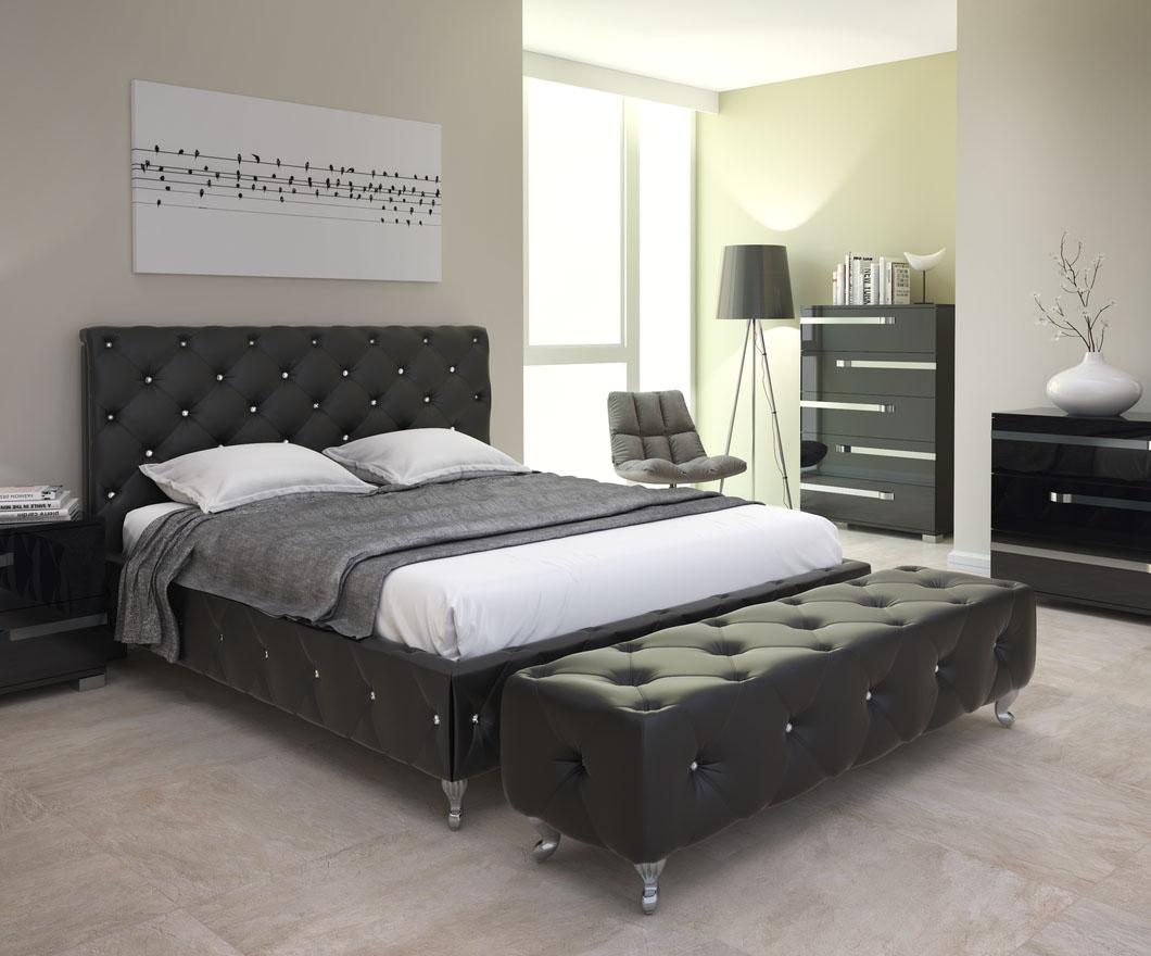 Contemporary Platform Bedroom Set Maria Maria-Black-Full-Bedroom-Set-2 in Black Leatherette