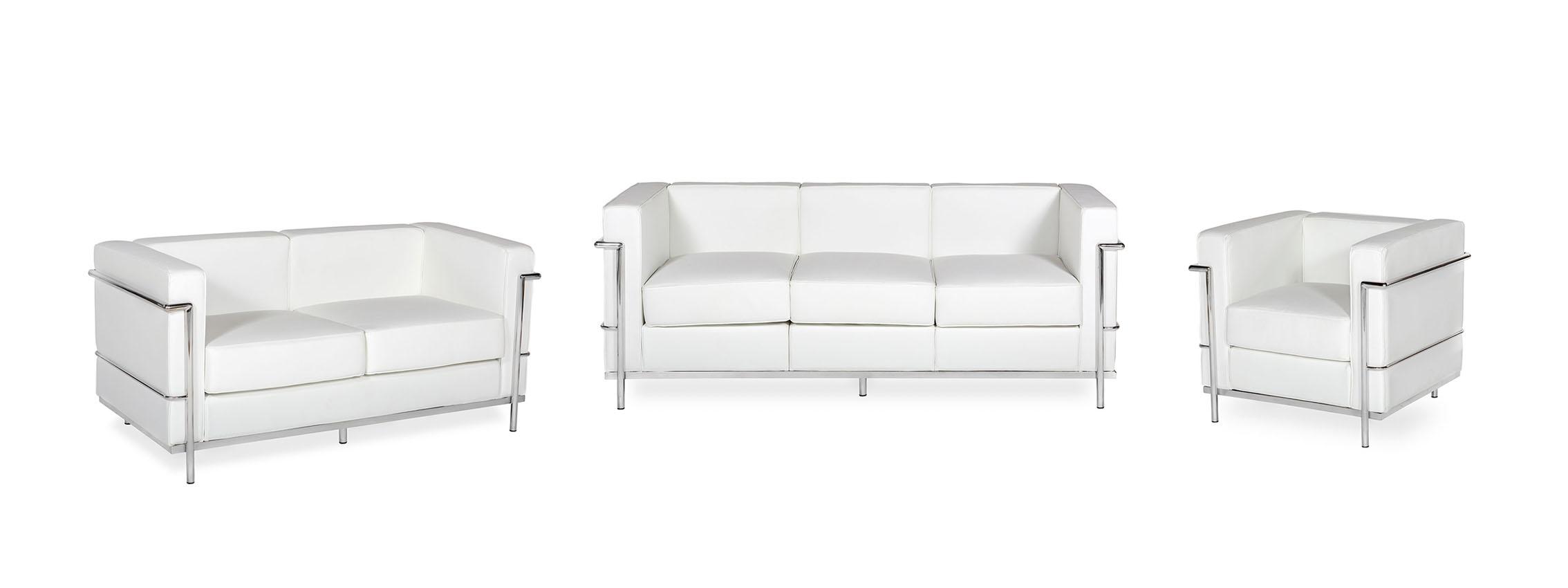Contemporary Sofa Loveseat and Chair Set Nube F02-WHITE-SOFA-Set- in White Leather