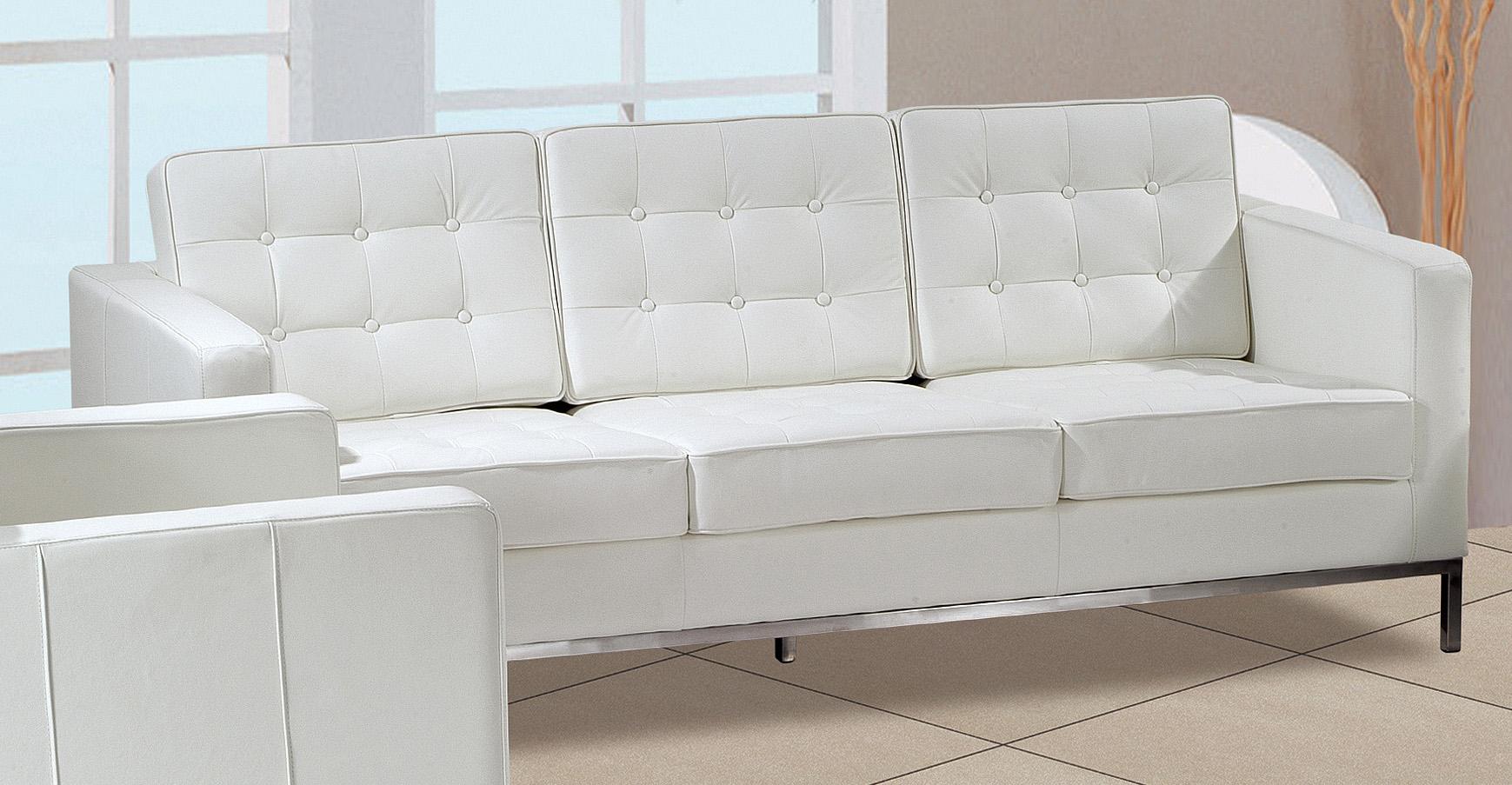 

    
At Home USA Silvania Genuine Pure White Leather Tufted Sofa Contemporary
