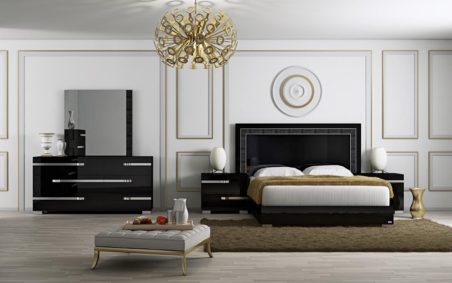 

    
At Home USA Volare Glossy Black King Bedroom Set 5Pcs Modern Made in Italy

