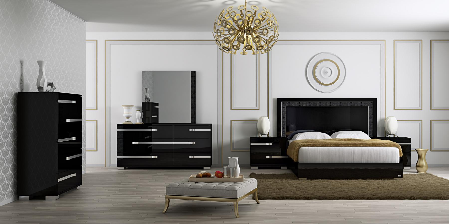 

    
At Home USA Volare Glossy Black Queen Bedroom Set 6Pcs Modern Made in Italy
