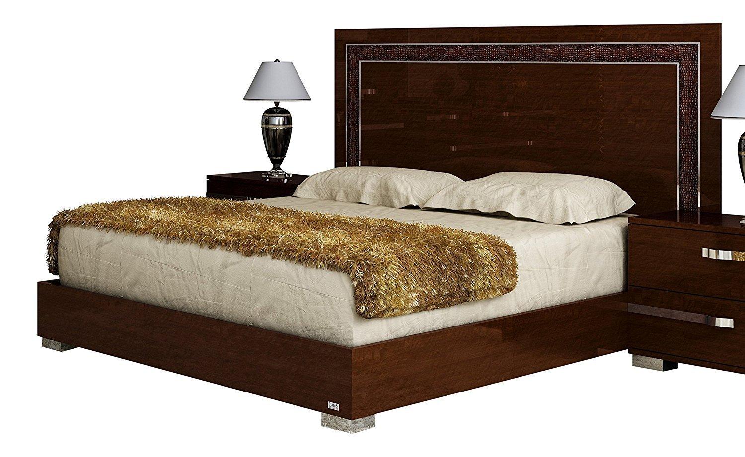 

    
At Home USA Volare Walnut High Gloss Lacquer Queen Bed Modern Made in Italy
