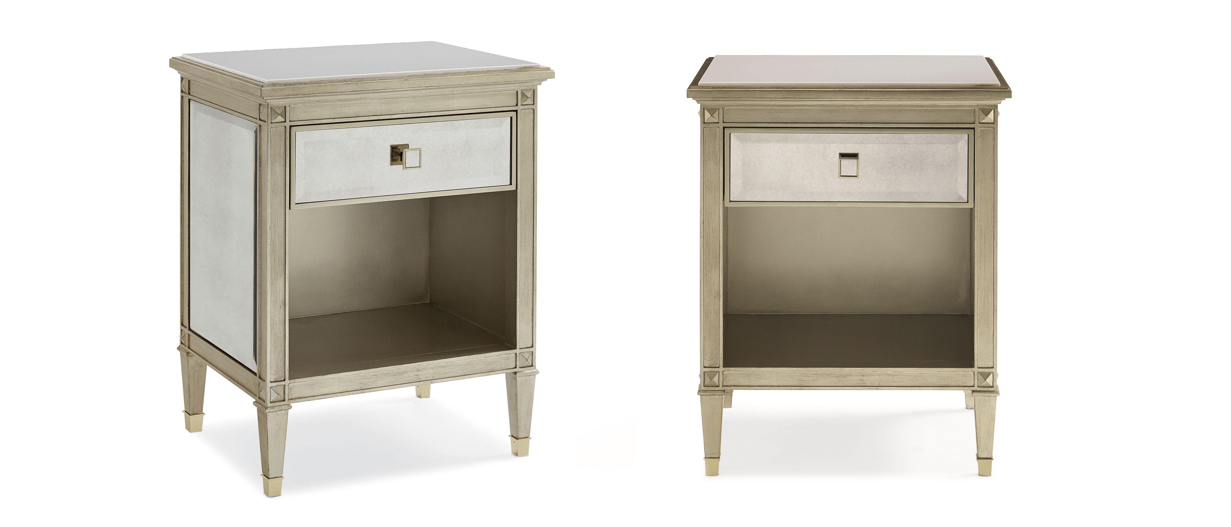 

    
Auric Silver Leaf Finish & Antique Mirror Nightstands Set 2Pcs YOU'RE A BEAUTY by Caracole
