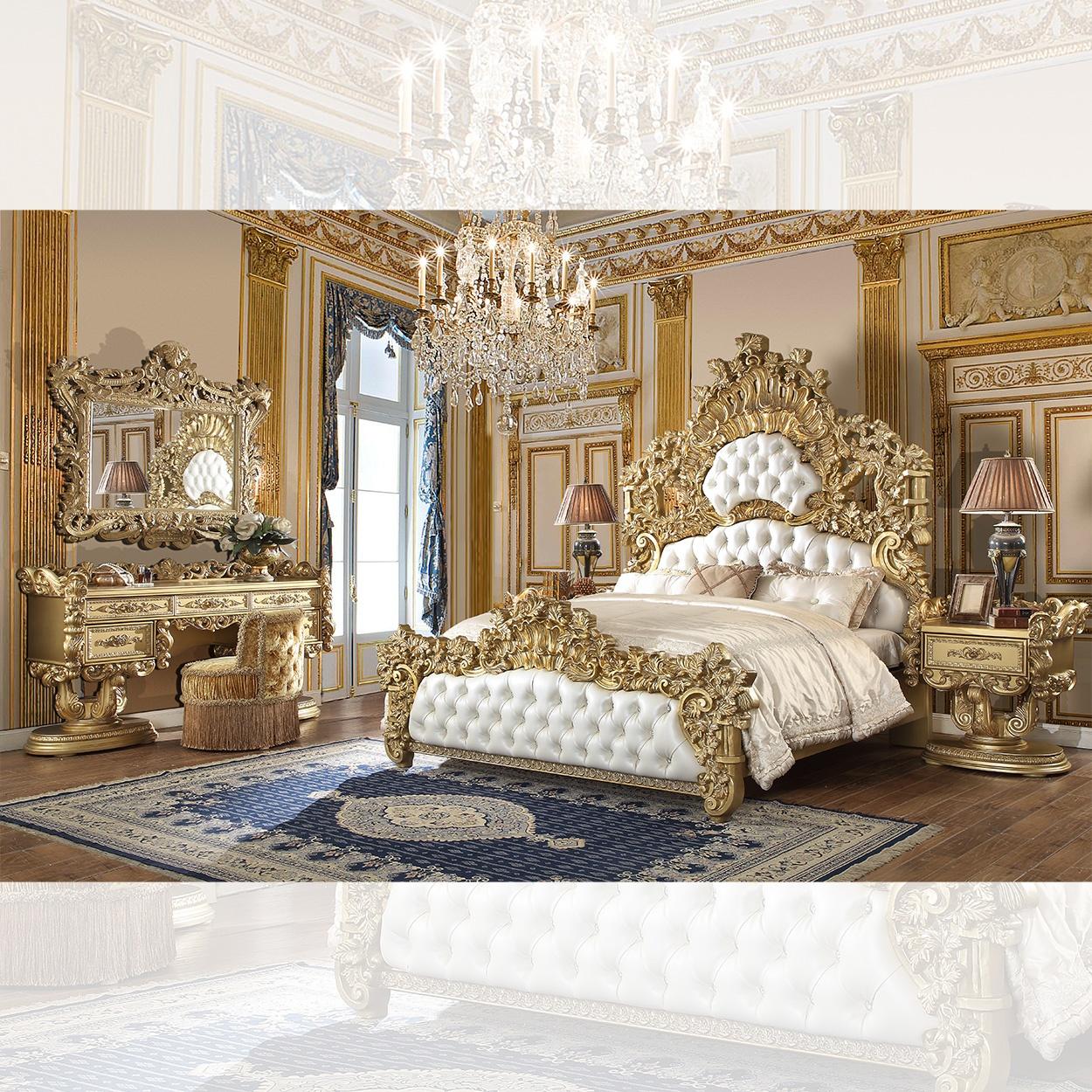 

    
Baroque Rich Gold CAL King Bedroom Set 5Pcs Traditional Homey Design HD-8086
