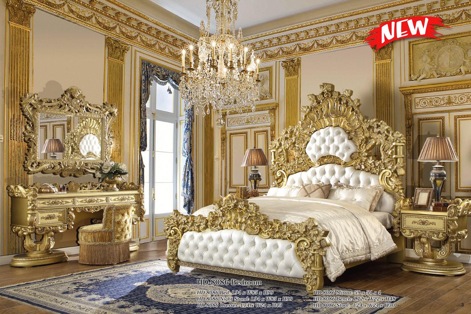 Traditional Sleigh Bedroom Set HD-8086 HD-8086-BSET5-EK in Rich Gold Faux Leather