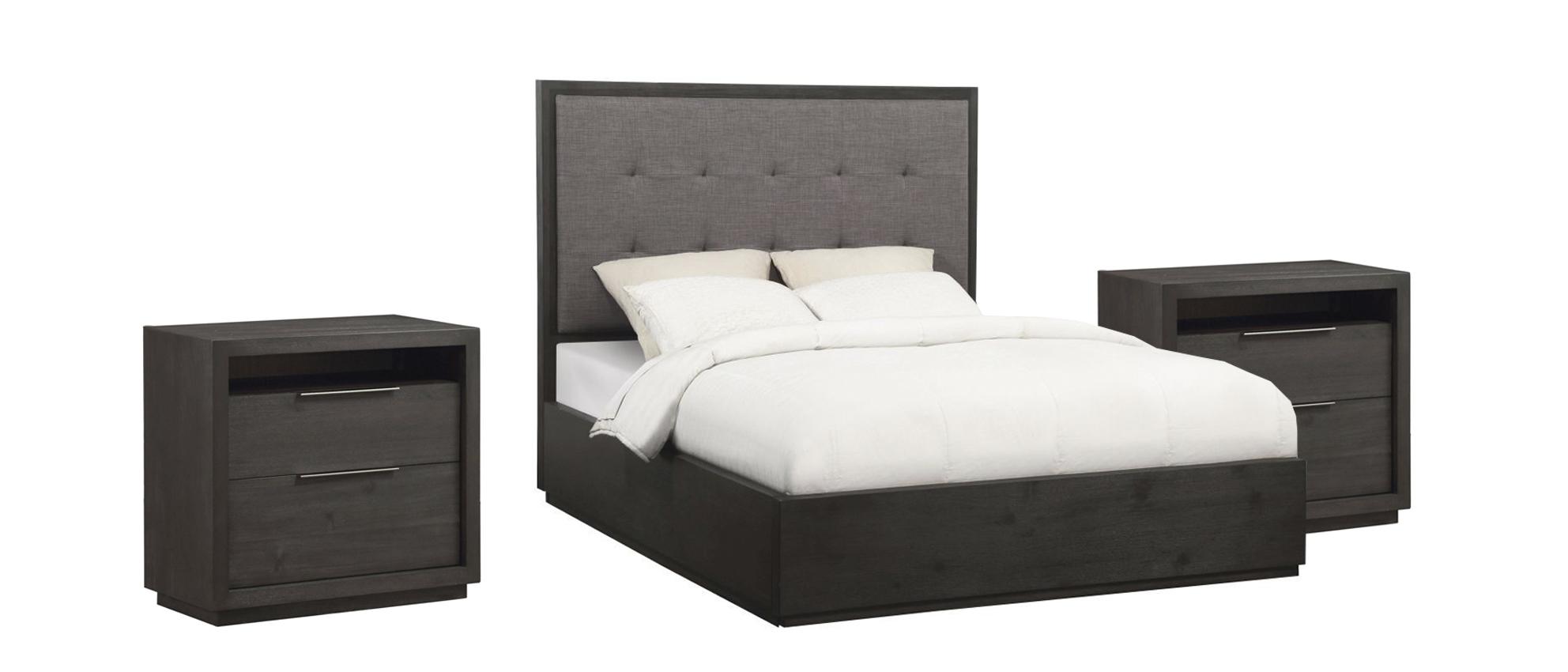 Contemporary Platform Bedroom Set OXFORD AZU5F7D-2N-3PC in Dark Gray Fabric