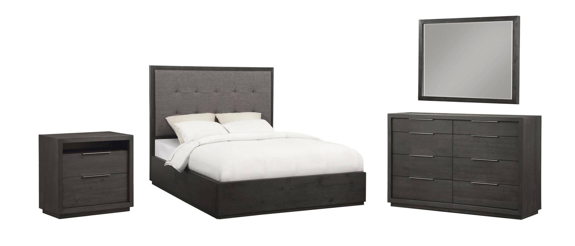 Contemporary Platform Bedroom Set OXFORD AZU5F7D-NDM-4PC in Dark Gray Fabric