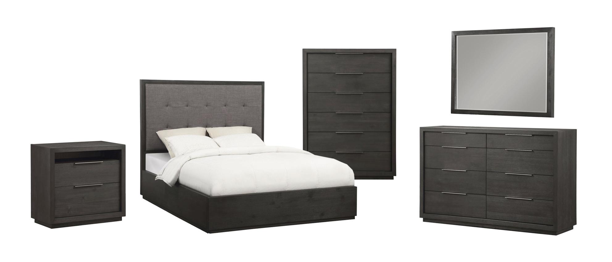 Contemporary Platform Bedroom Set OXFORD AZU5F7D-NDMC-5PC in Dark Gray Fabric