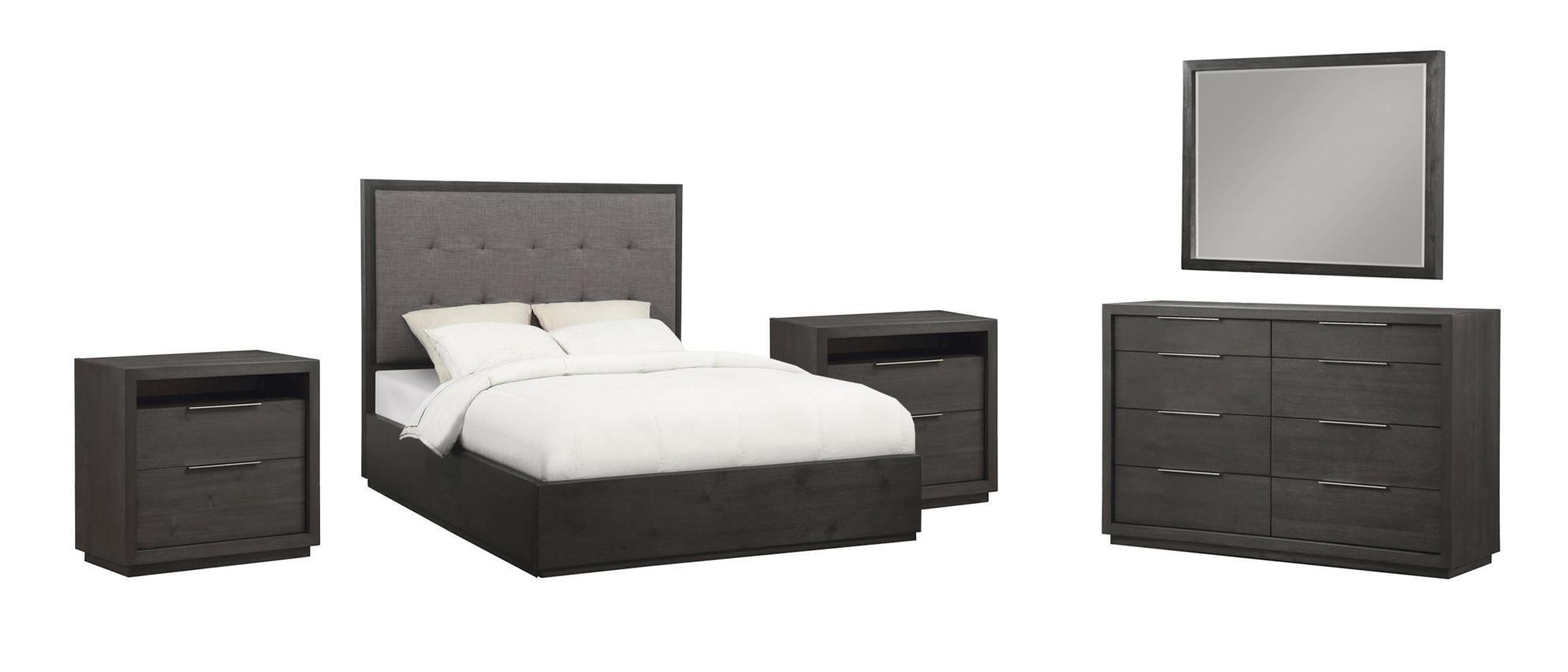 Contemporary Platform Bedroom Set OXFORD AZU5F7D-2NDM-5PC in Dark Gray Fabric