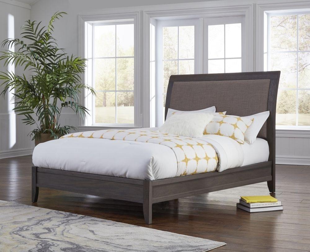 Contemporary Sleigh Bed CITY II 1X57L6D in Gray Linen