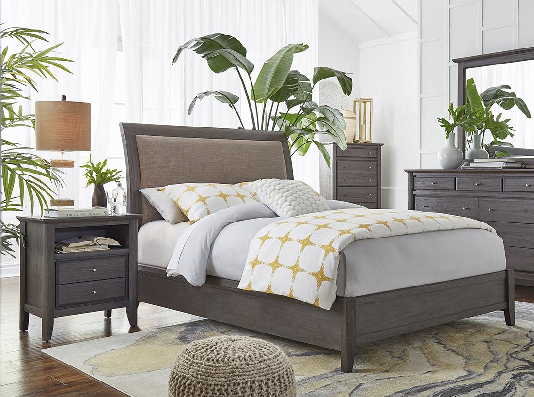 Contemporary Sleigh Bedroom Set CITY II 1X57L7D-2N-3PC in Gray Linen