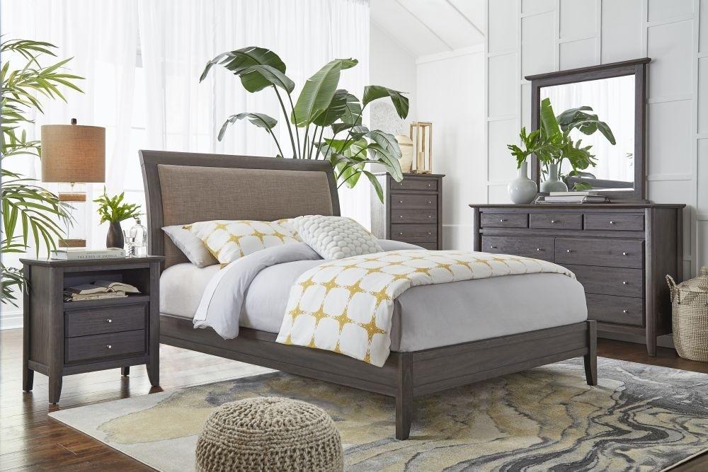 

    
Basalt Grey Finish Dolphin Linen Upholstery King Bedroom Set 5Pcs w/Chest CITY II by Modus Furniture
