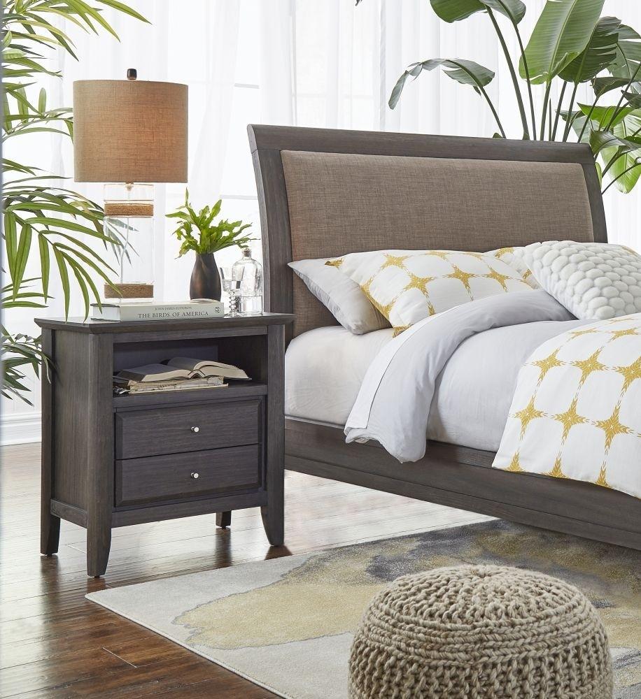

    
 Shop  Basalt Grey Finish Dolphin Linen Upholstery King Bedroom Set 5Pcs w/Chest CITY II by Modus Furniture

