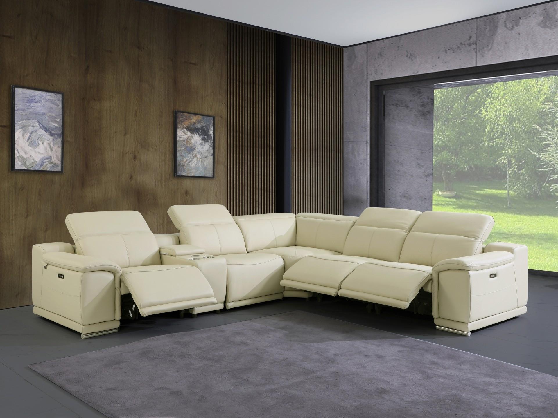 Contemporary Reclining Sectional 9762 9762-BEIGE-3PWR-6PC in Beige Italian Leather