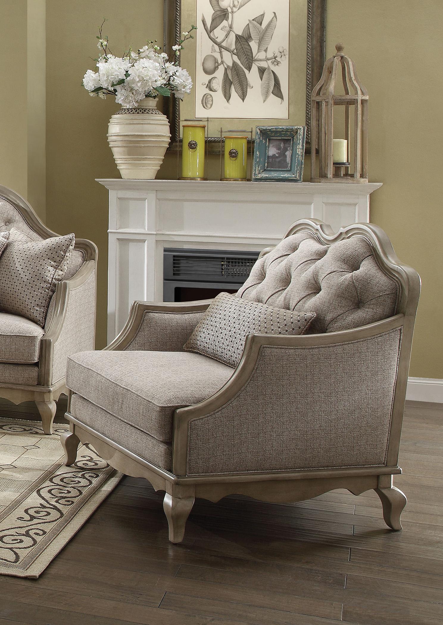 

    
Beige & Antique Taupe Tufted Arm Chair Chelmsford-56052 Acme Traditional
