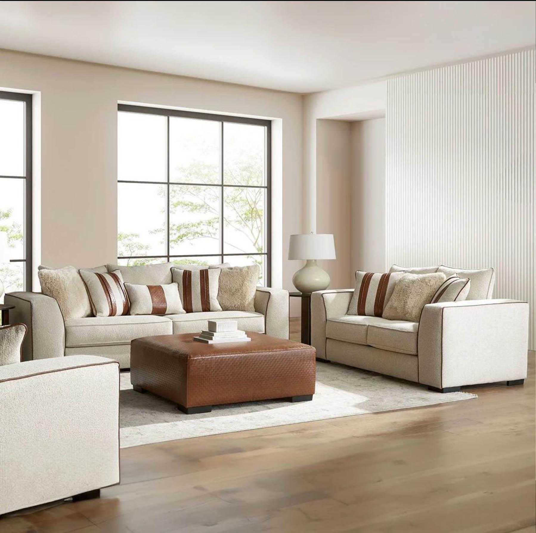 

    
Beige/Brown Boucle Sofa Set 2Pcs ULVERY SM5185-SF FoA Transitional
