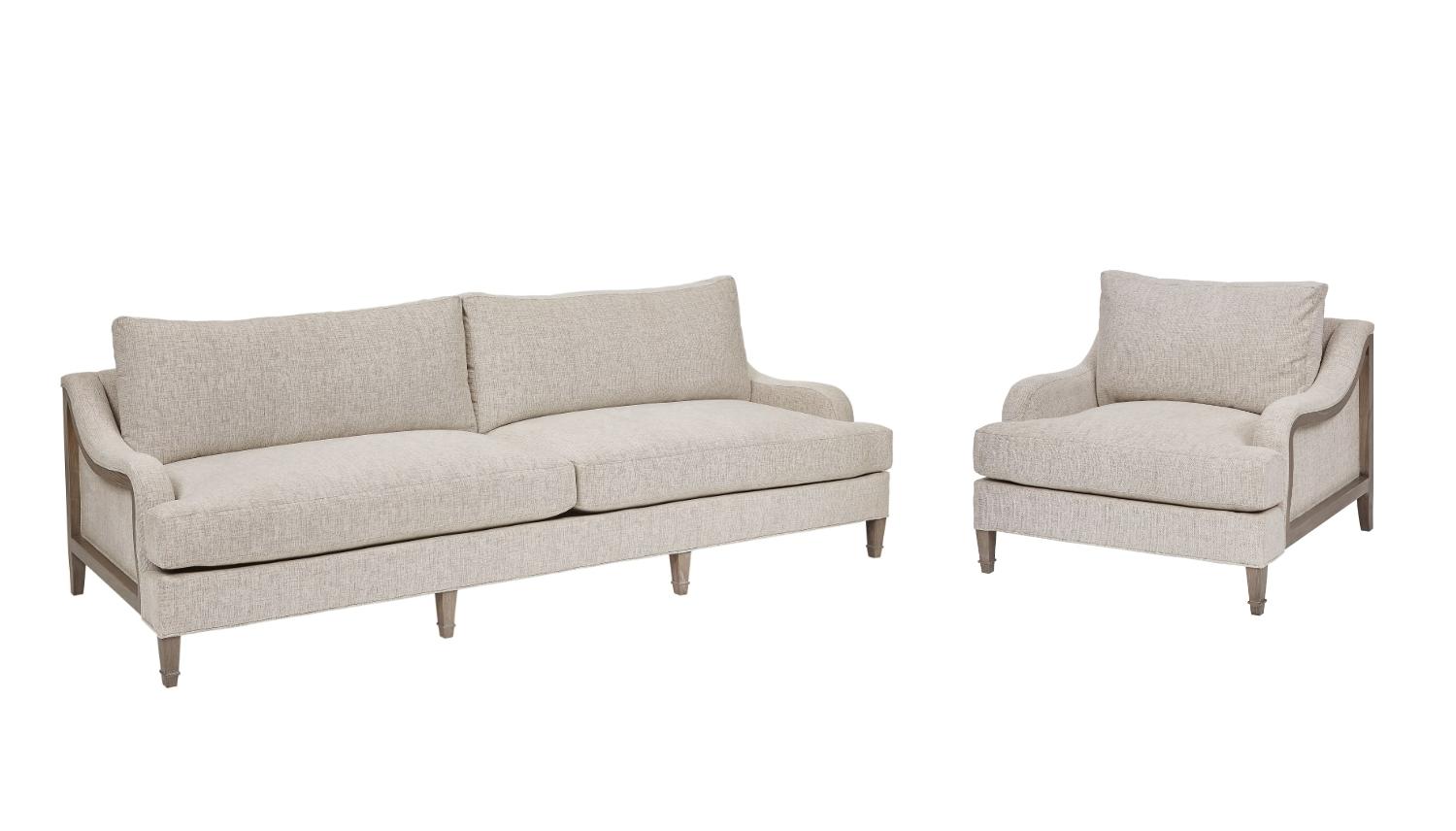Modern, Classic, Traditional Sofa and Chair Tresco 760521-5303-2pcs in White, Beige Fabric