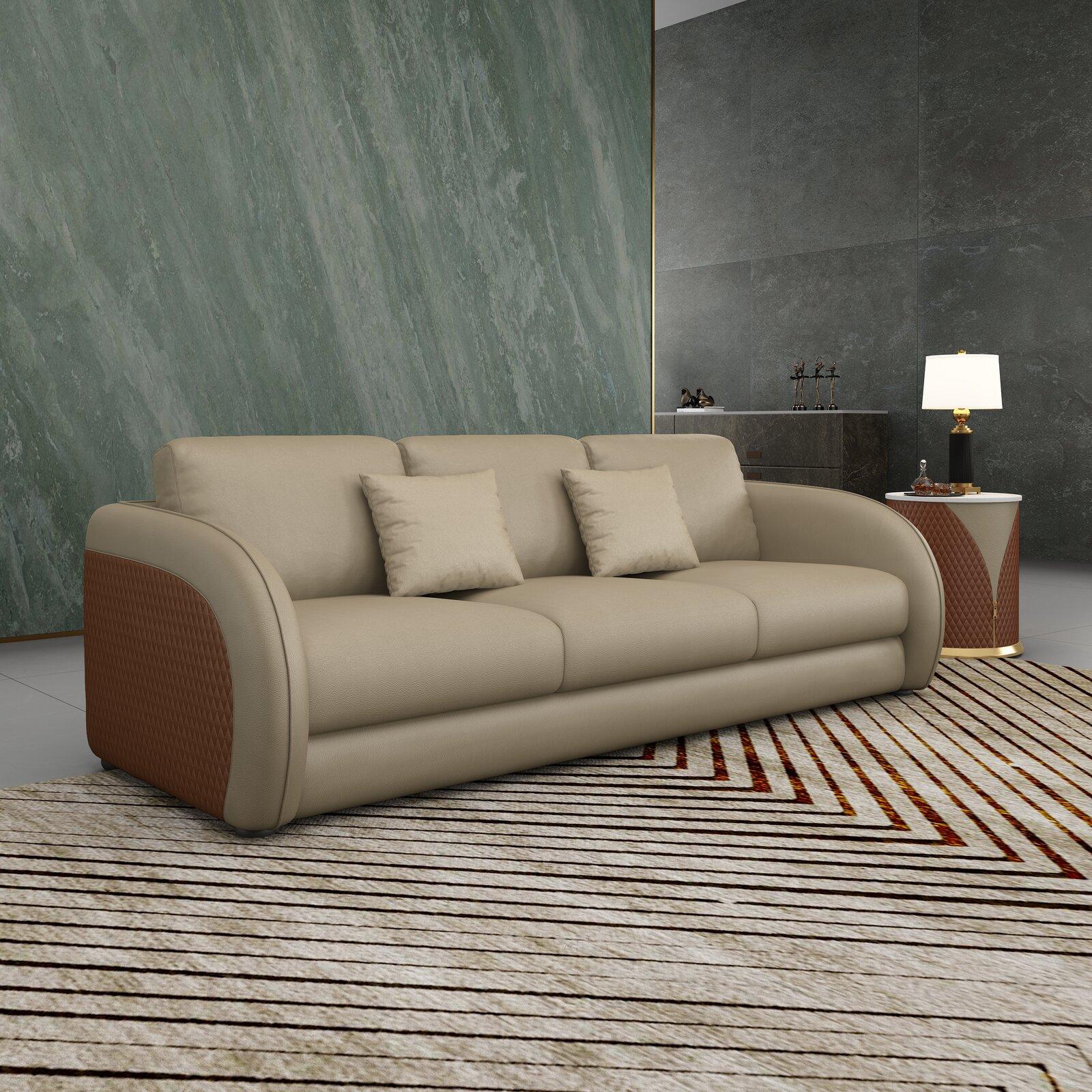 Contemporary, Modern Sofa NOIR EF-90880-S in Brown, Beige Leather