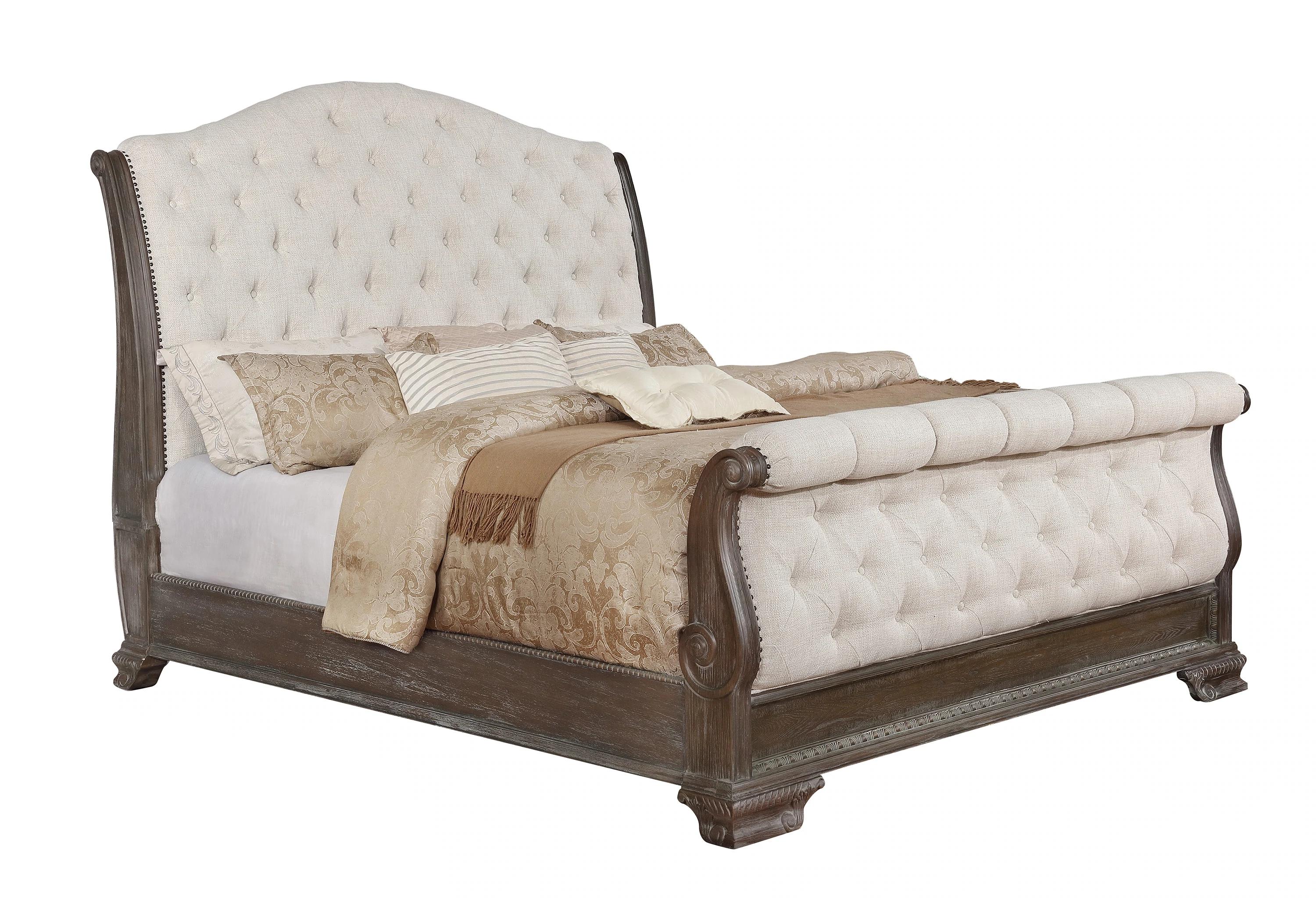 Traditional, Vintage Panel Bed Sheffield B1120-Q-Bed in Beige / Brown Fabric
