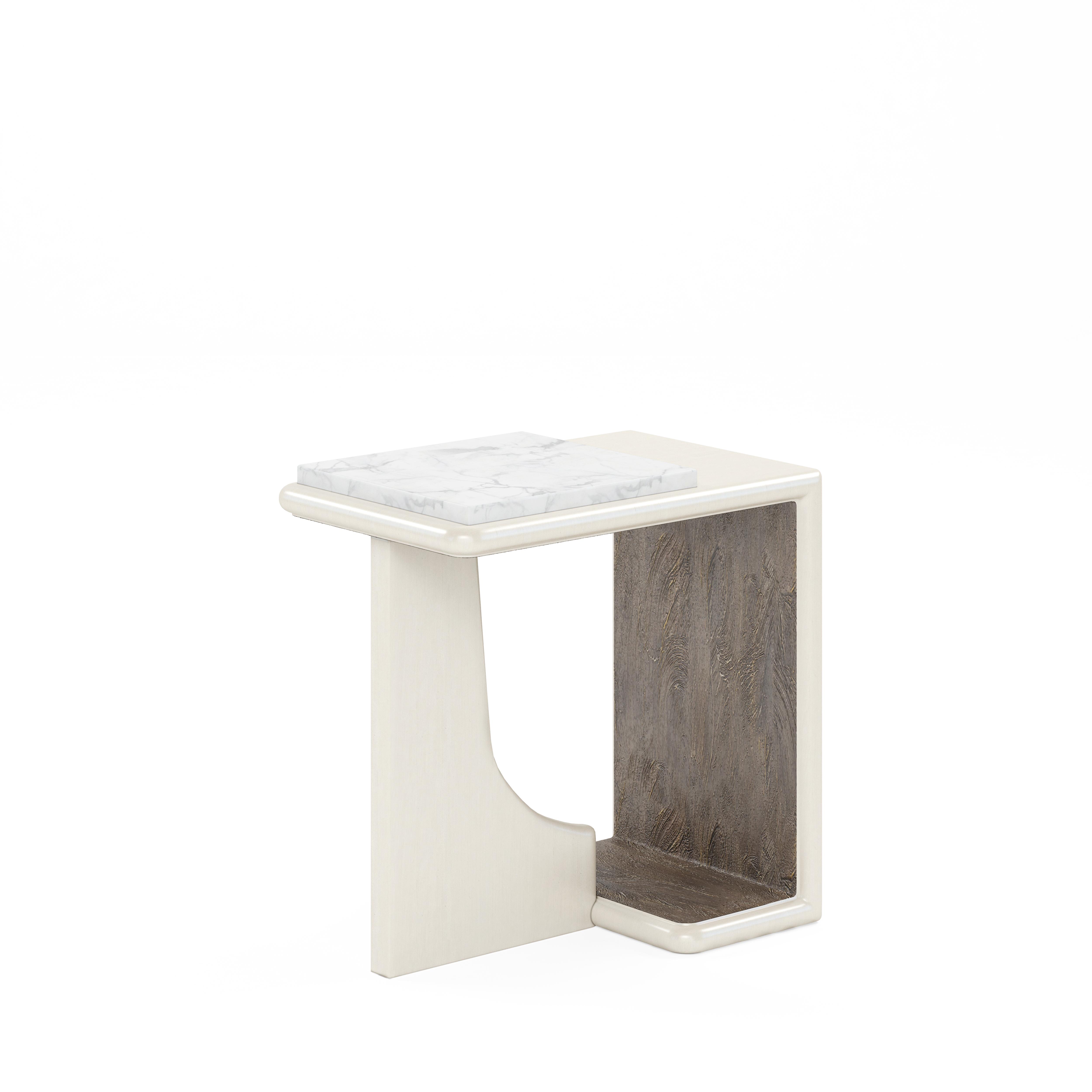 

    
Beige & Brown Wood Chairside Table w/ Stone Top by A.R.T. Furniture Blanc
