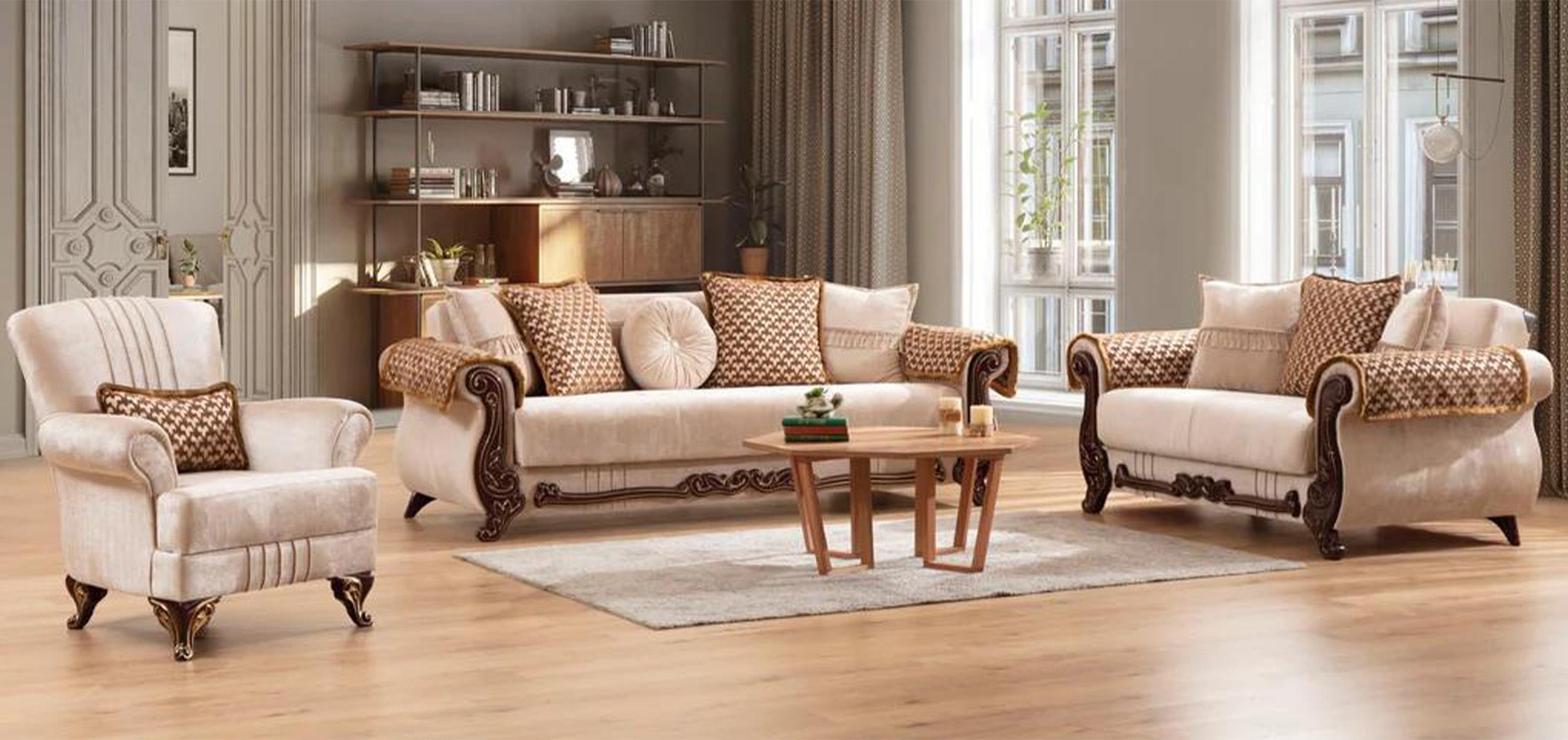 Classic, Traditional Sofa CARMEN 698781166390 in Beige Chenille