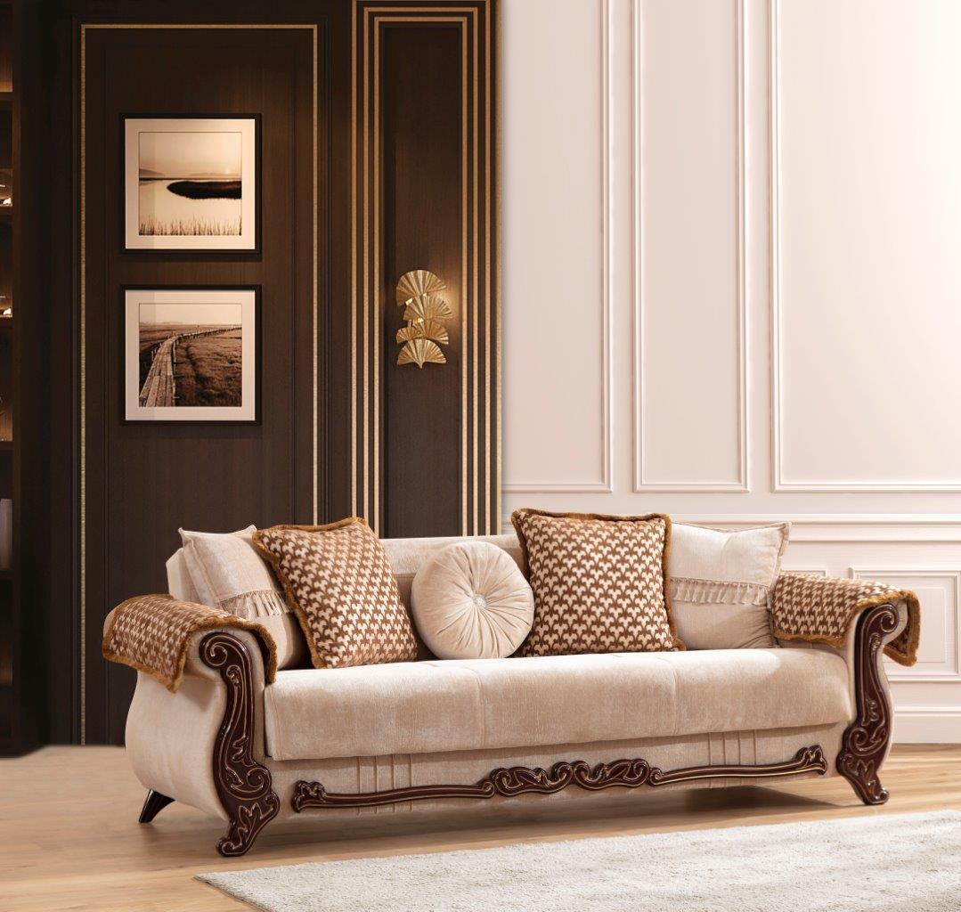 

    
Beige Chenille Sofa CARMEN Galaxy Home Traditional Classic
