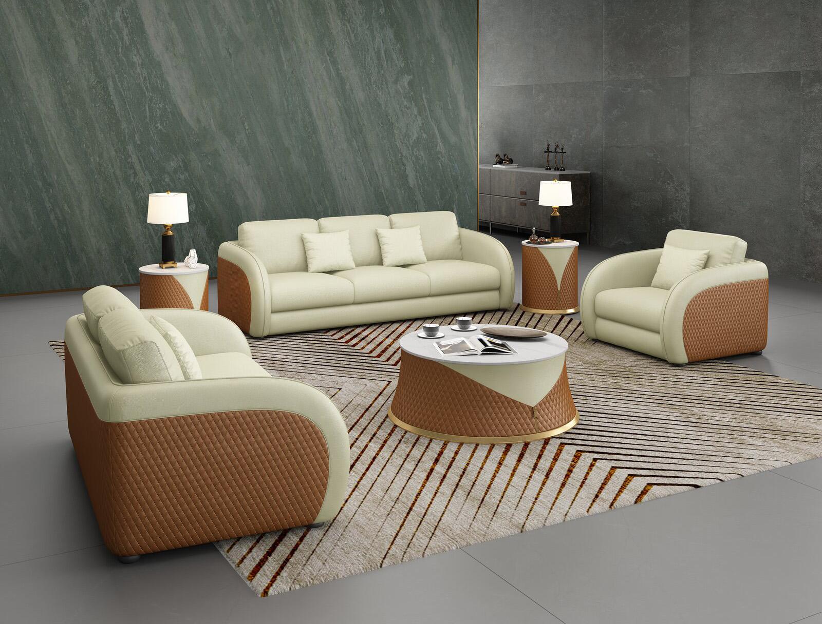 

                    
Buy Beige & Cognac Italian Leather NOIR Sofa Set 2Pcs EUROPEAN FURNITURE Contemporary
