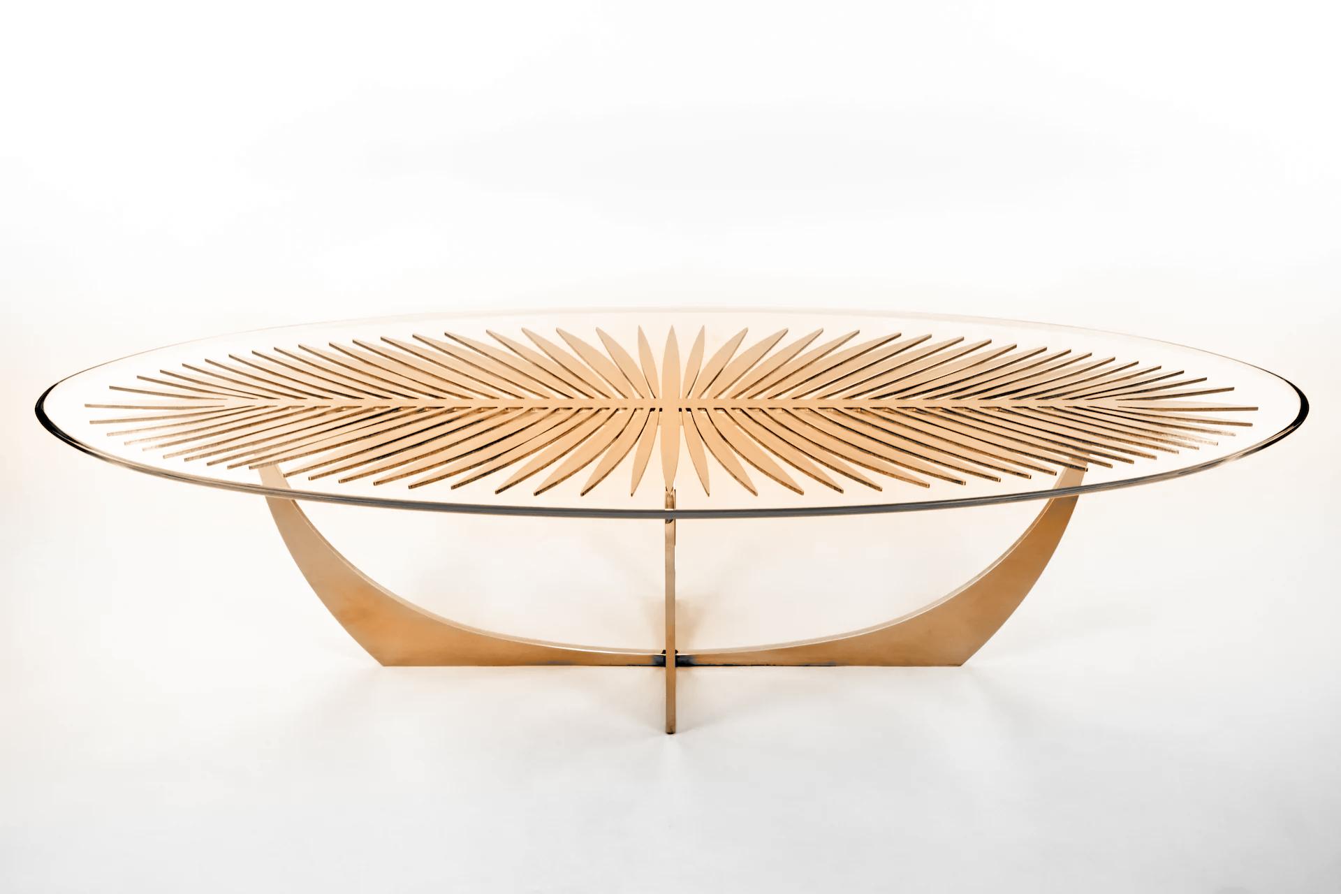 

    
Clear Glass & Gold Frame Round Dining Table by VIG Modrest Chambers
