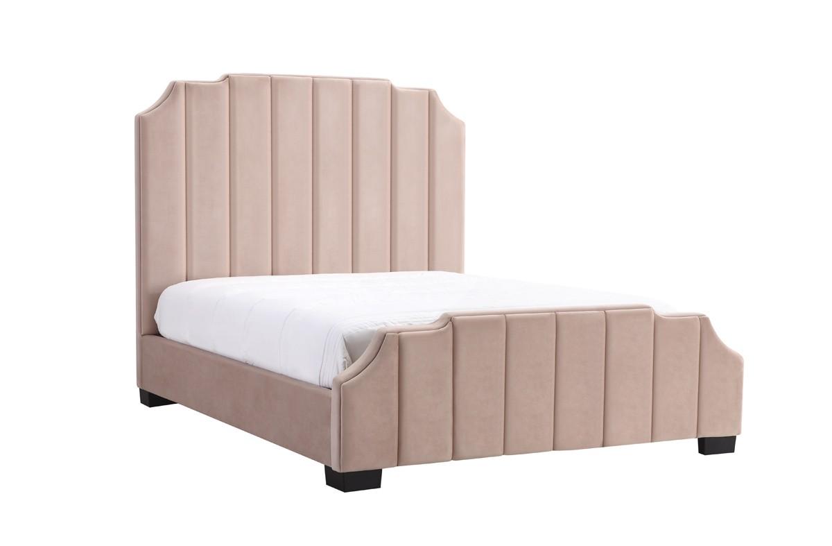 Contemporary, Modern Platform Bed HK - MELROSE BED Q BEIGE LH1350-36 FABRIC VGJY-600-BGE in Beige Fabric