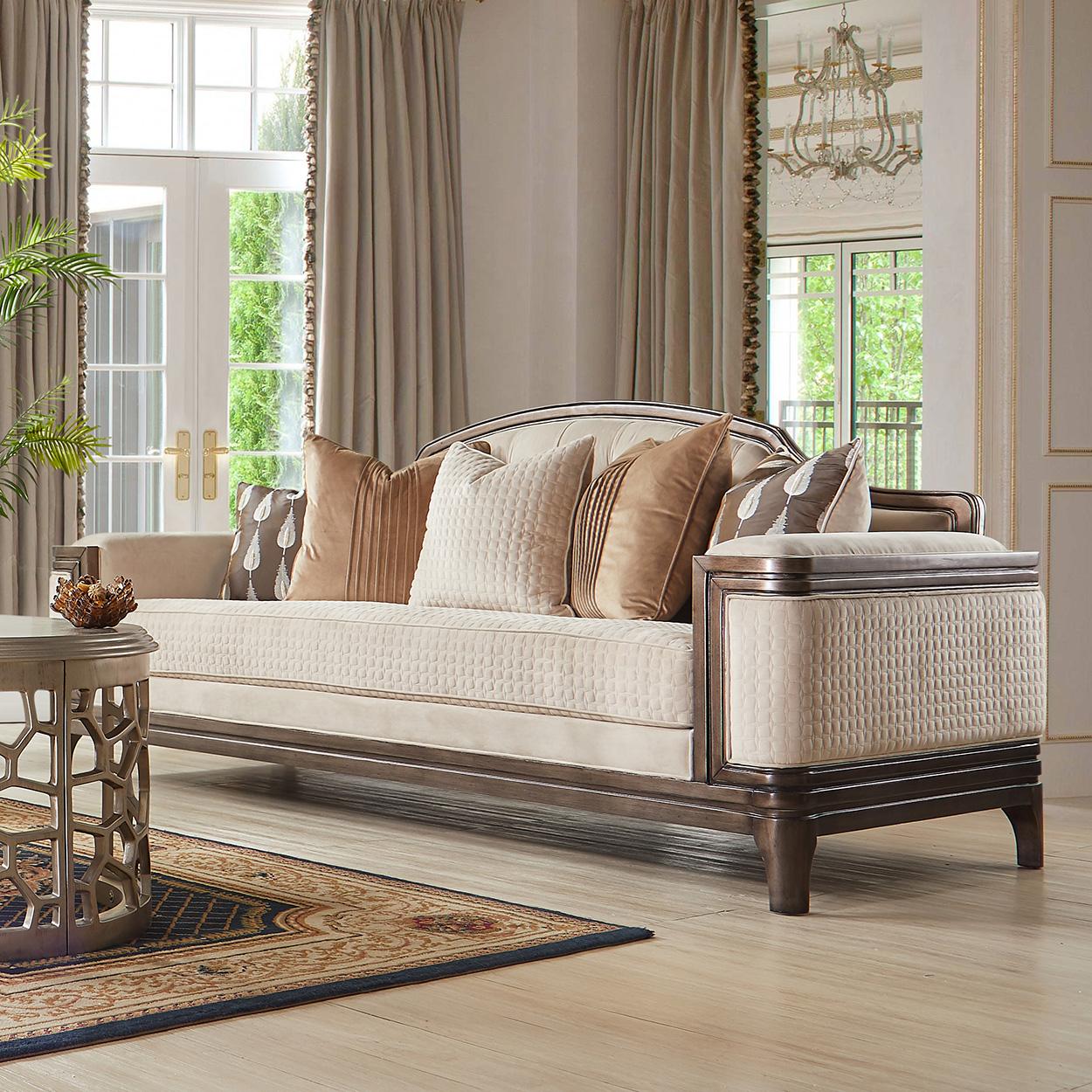 

    
Beige Fabric & Brown Finish Sofa Set 5Pcs w/ Coffee Table Traditional Homey Design HD-687

