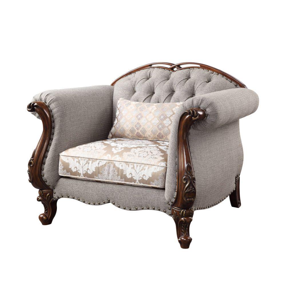 Traditional,  Vintage Arm Chair Miyeon 55367 55367 Miyeon in Cherry, Beige Fabric