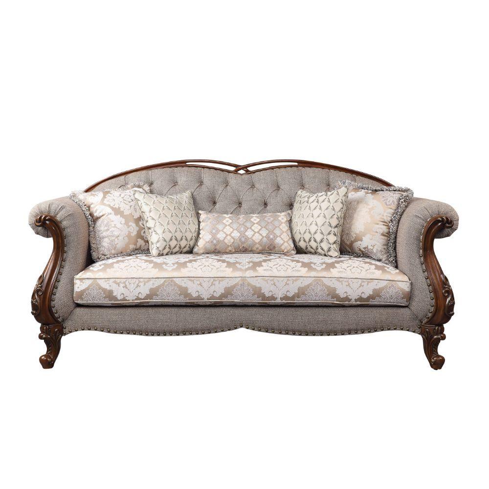 

    
Beige Fabric & Cherry Wood Tufted Sofa Miyeon 55365 ACME Traditional Classic
