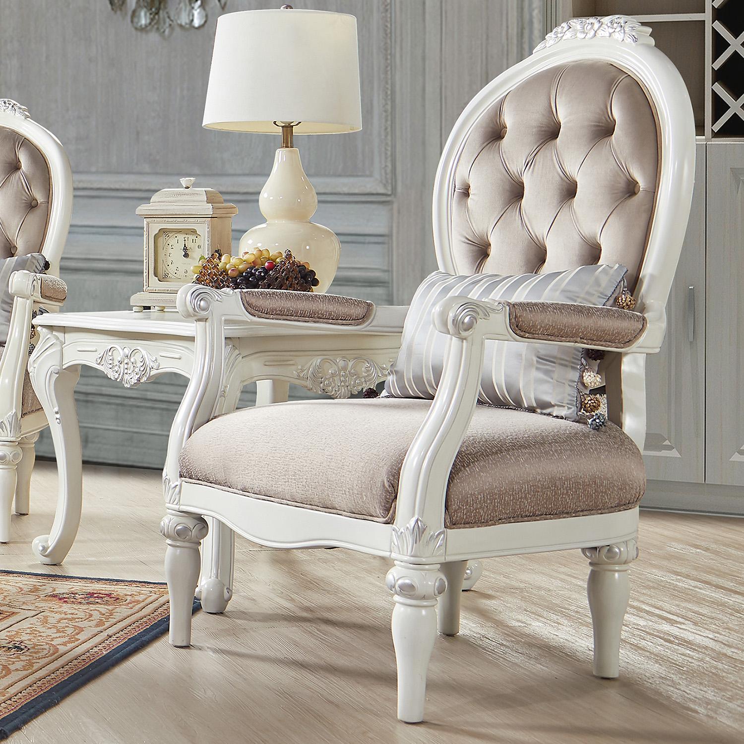 Traditional Arm Chairs HD-2672 HD-C2672 in Ivory, Beige Fabric