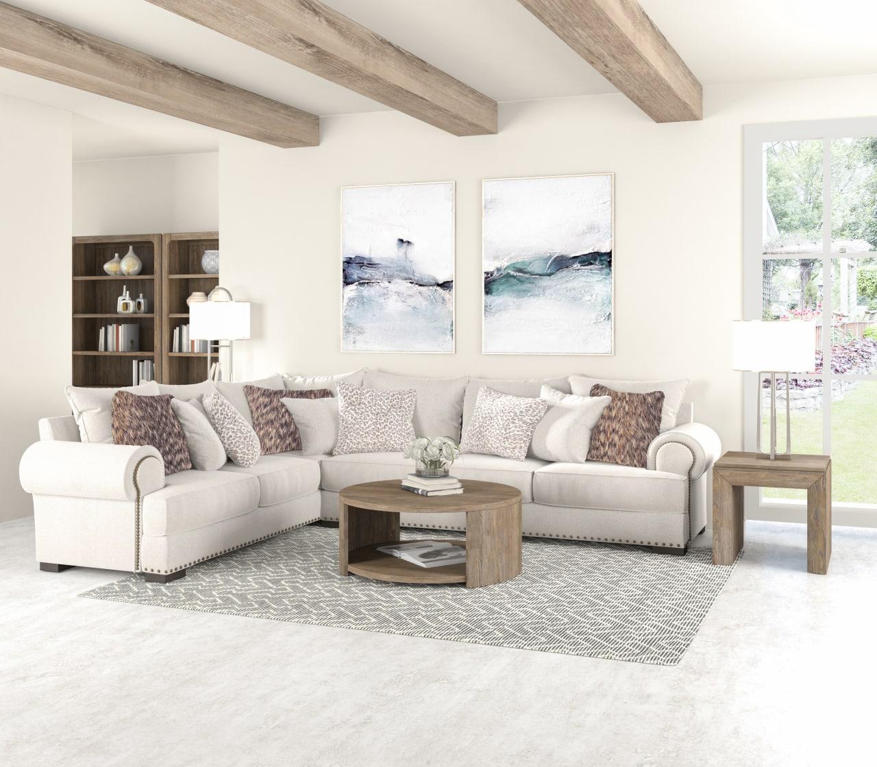 Modern, Traditional Sectional Sofa and Coffee Table Scully Berens & Stockyard 780529-5012C7S2-3pcs in Brown, Beige Fabric