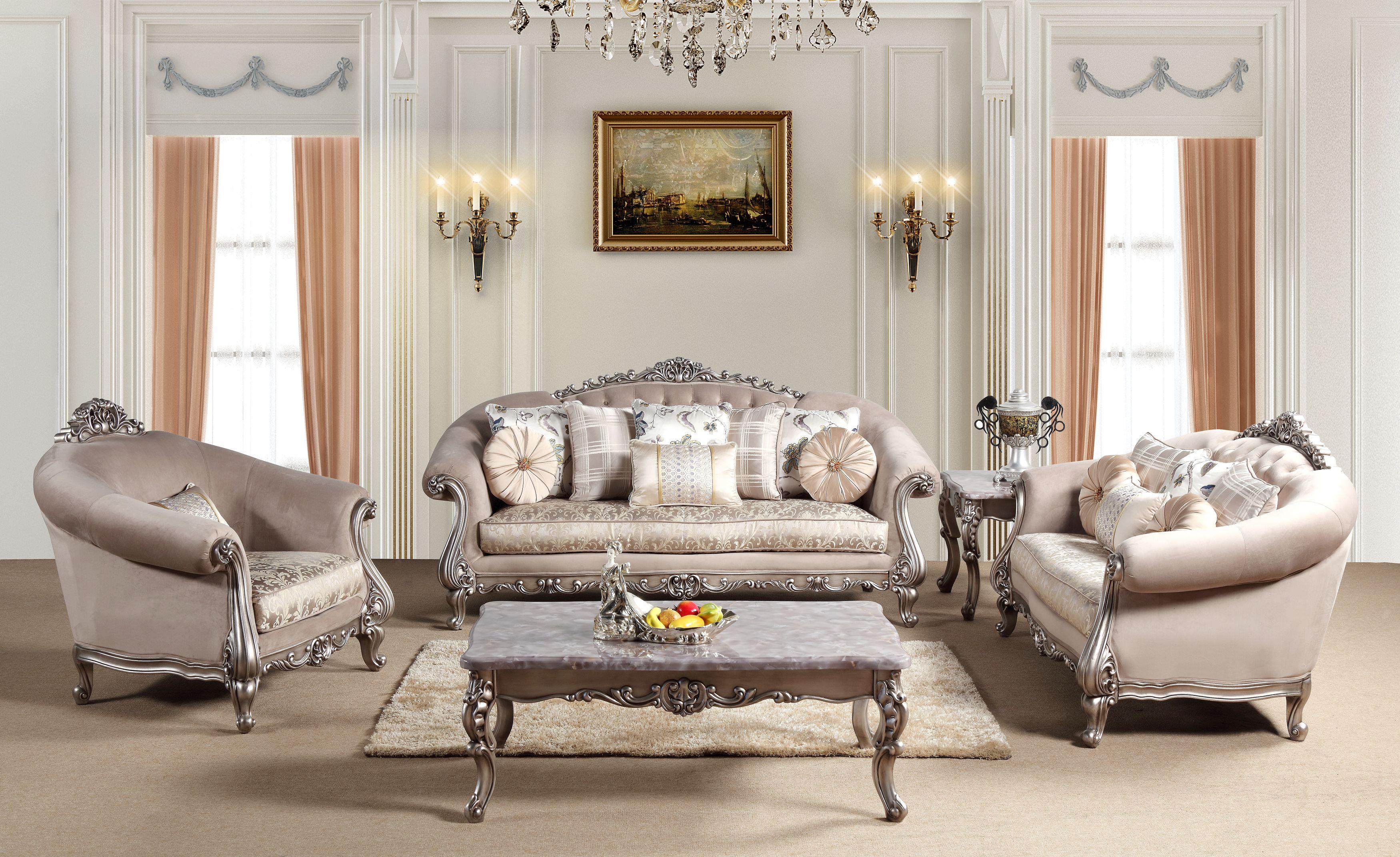 Traditional Sofa Loveseat and Chair Set Cristina Cristina-Set-3 in Silver, Beige Fabric