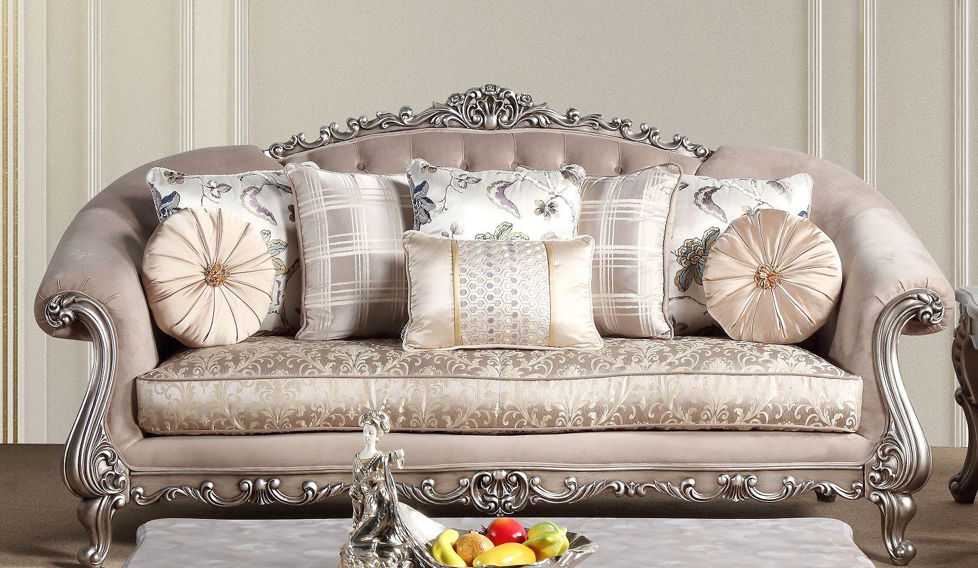 

    
Beige Fabric & Silver Finish Wood Sofa Traditional Cosmos Furniture Cristina
