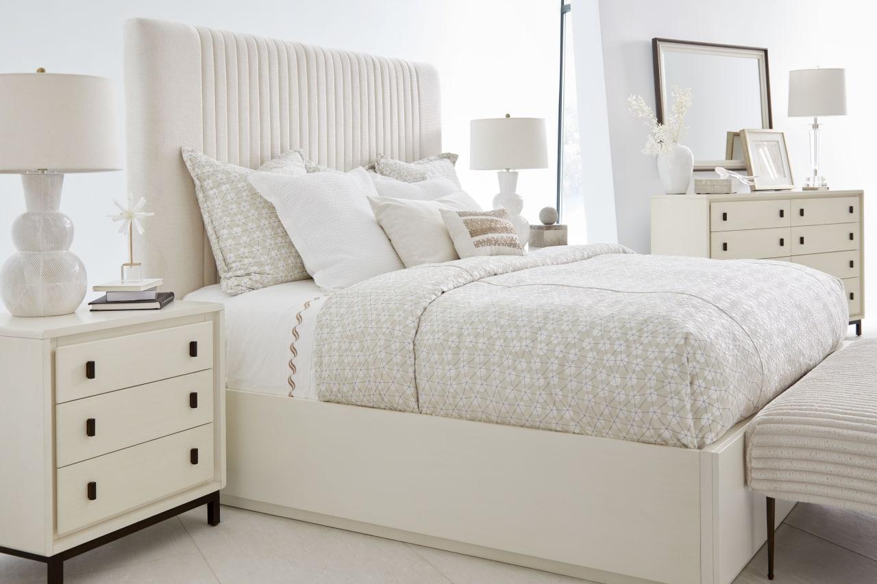 

    
Beige Fabric King Size Platform Bedroom Set 5Pcs by A.R.T. Furniture Blanc

