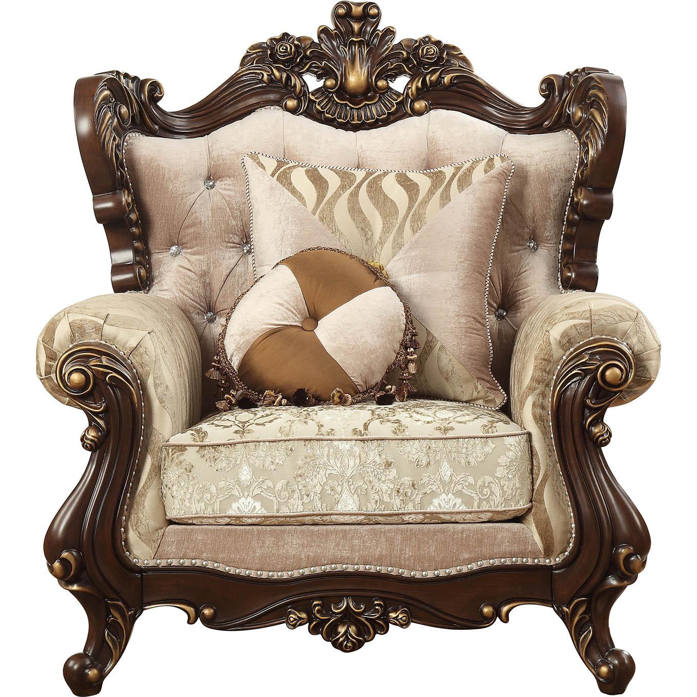 

    
Beige Fabric & Walnut Arm Chair Shalisa 51052 ACME Traditional Classic
