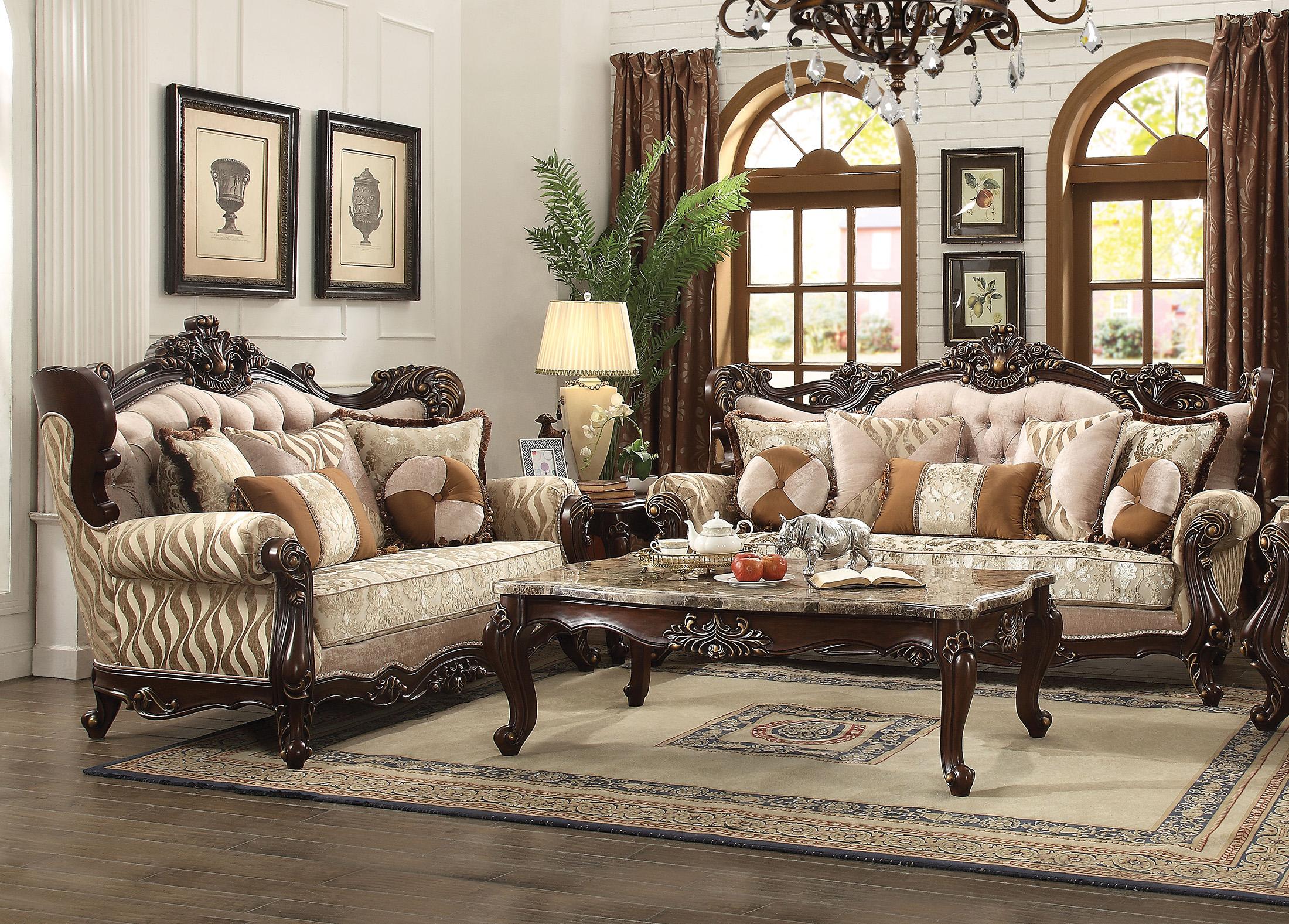 Classic, Traditional Sofa Set Shalisa 51050 51050-Set-2-Shalisa in Walnut, Tan, Beige Fabric