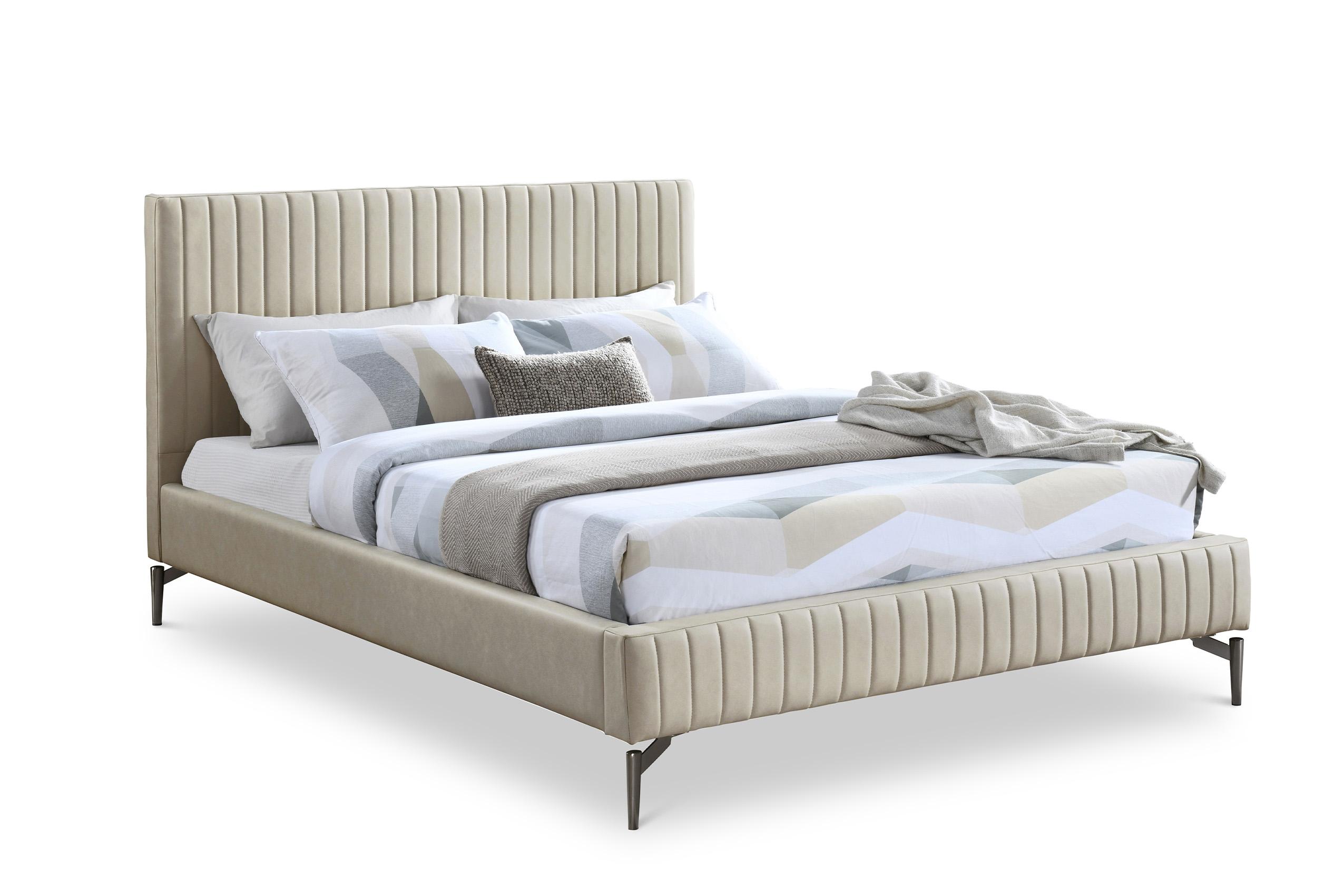

    
Beige Faux Leather Channel Tufted Queen Bed GalloBeige-Q Meridian Modern
