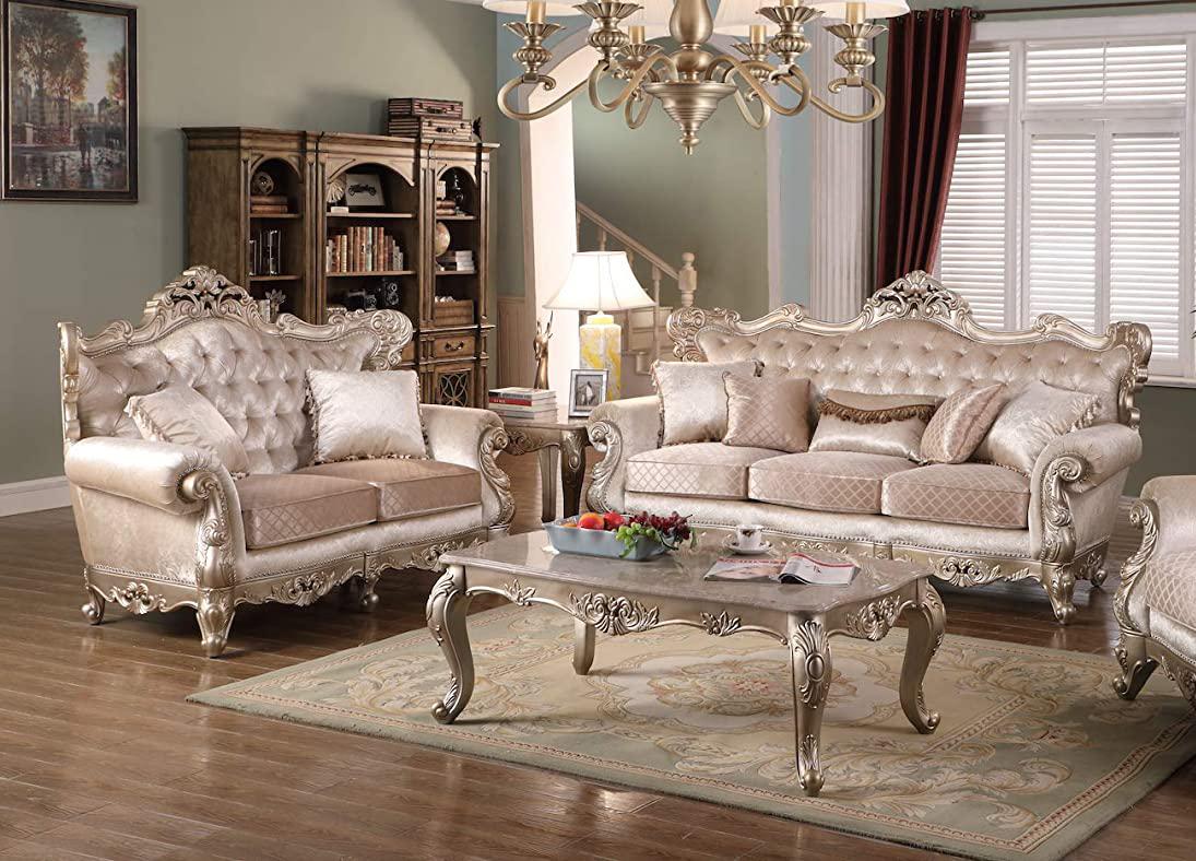 Transitional Sofa and Loveseat Set Emily Emily-Set-2 in Beige Fabric