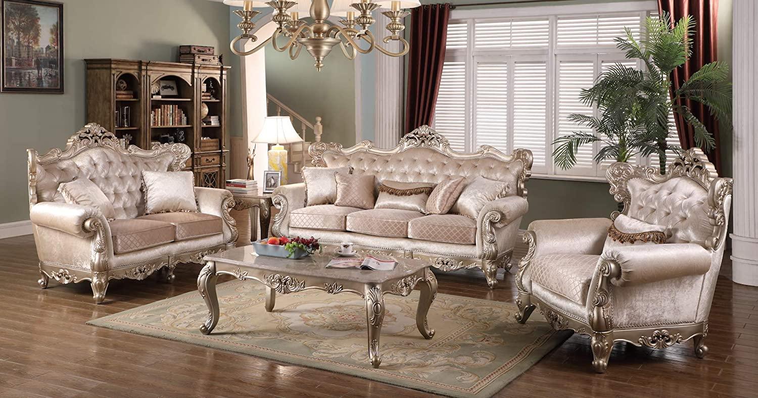 Transitional Sofa Loveseat and Chair Set Emily Emily-Set-3 in Beige Fabric