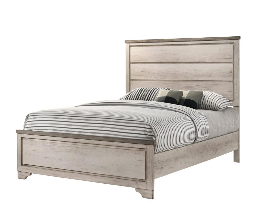 Rustic, Cottage, Farmhouse Panel Bed Patterson B3050-F-Bed in Antique White, Beige 