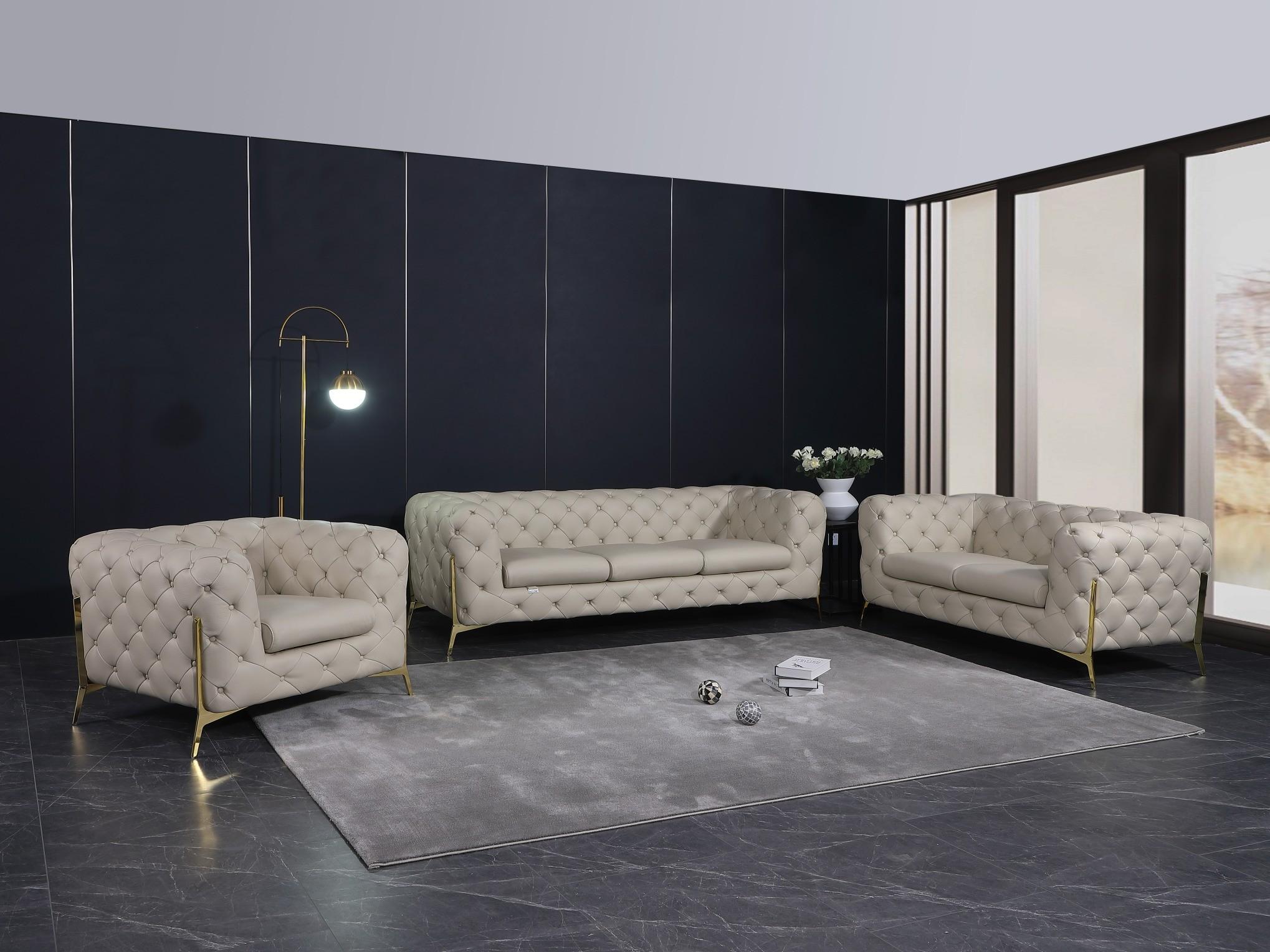 

    
 Shop  Beige Genuine Italian Leather Sofa Set 3Pcs Contemporary 970 Global United
