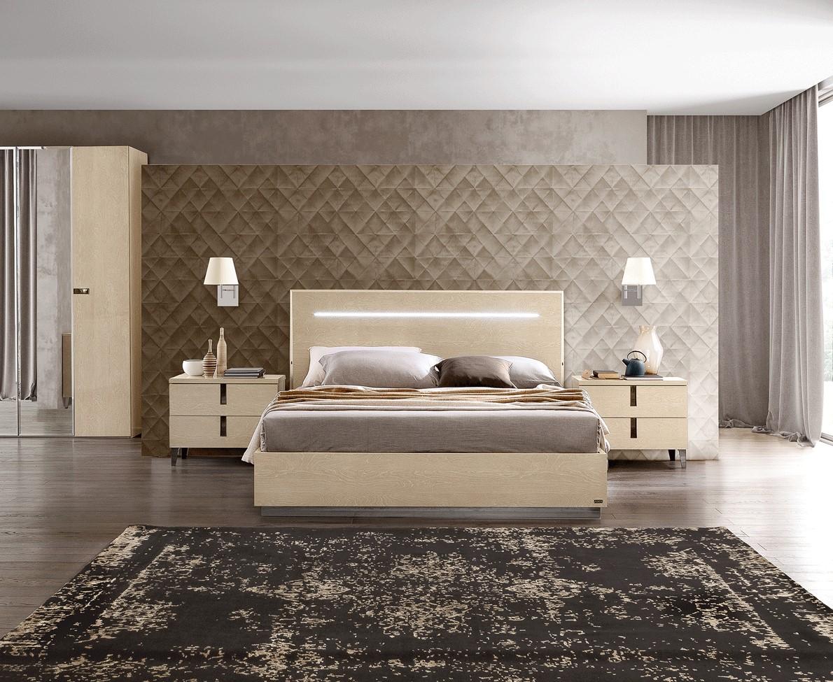 Contemporary Platform Bedroom Set Ambra ESF-Ambra-EK-2N-3PC in Cream Eco Leather